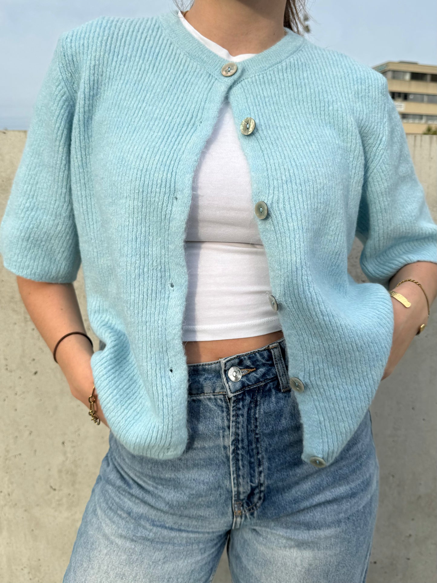 Gilet en maille Bleu