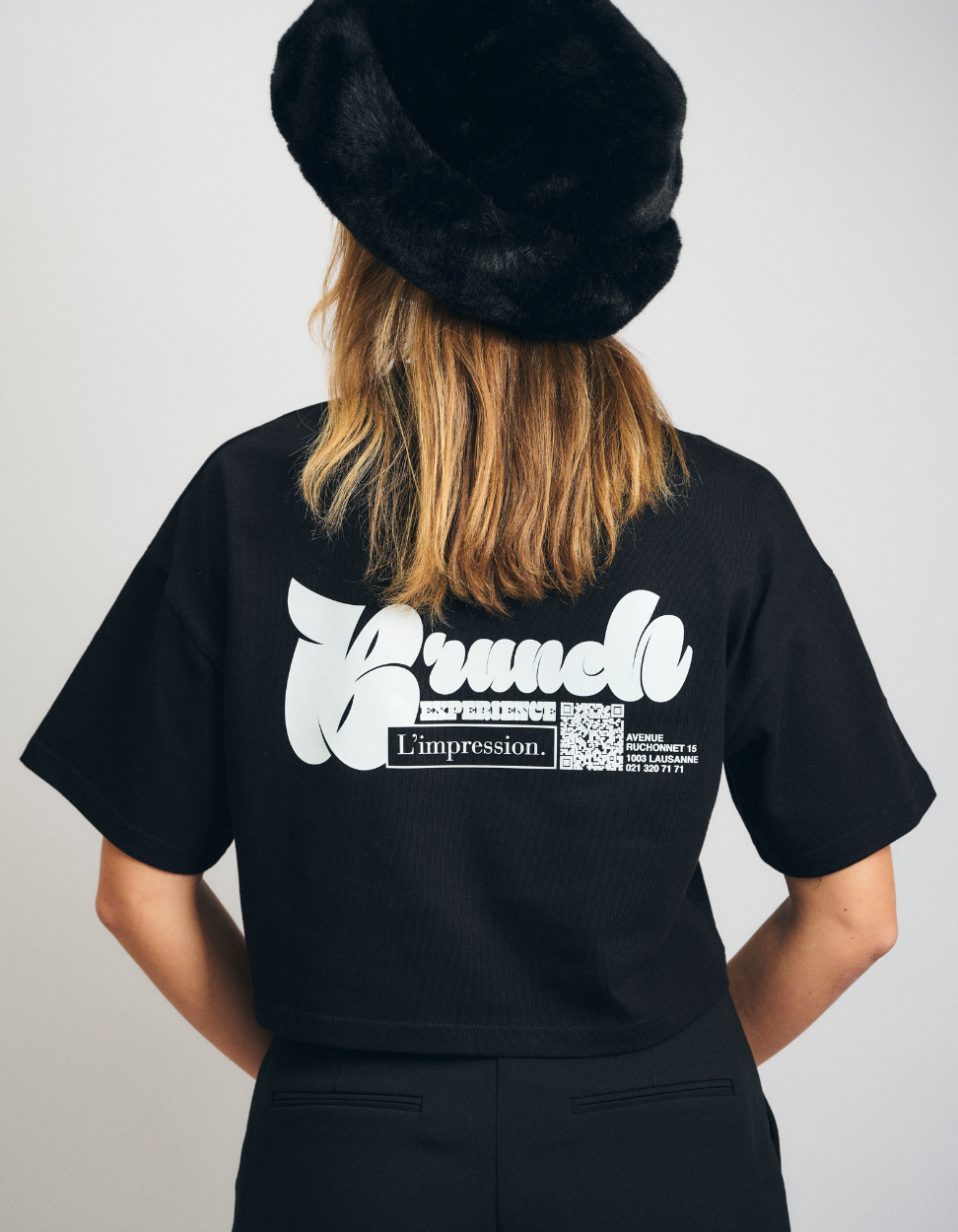T-shirt Crop Noir Brunch Experience X L'Impression Café